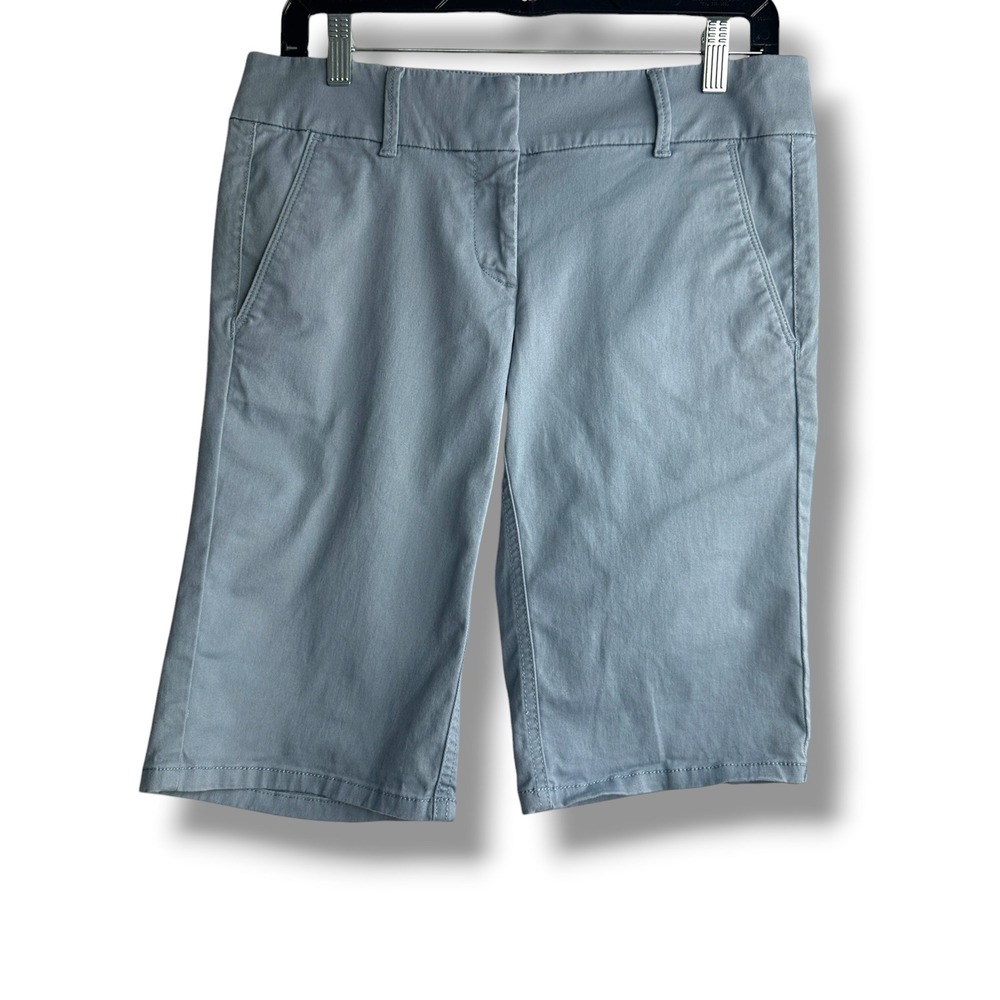 LOFT Bermuda Roll Shorts Womens 4 Blue Cotton Stretch Mid Rise Pockets